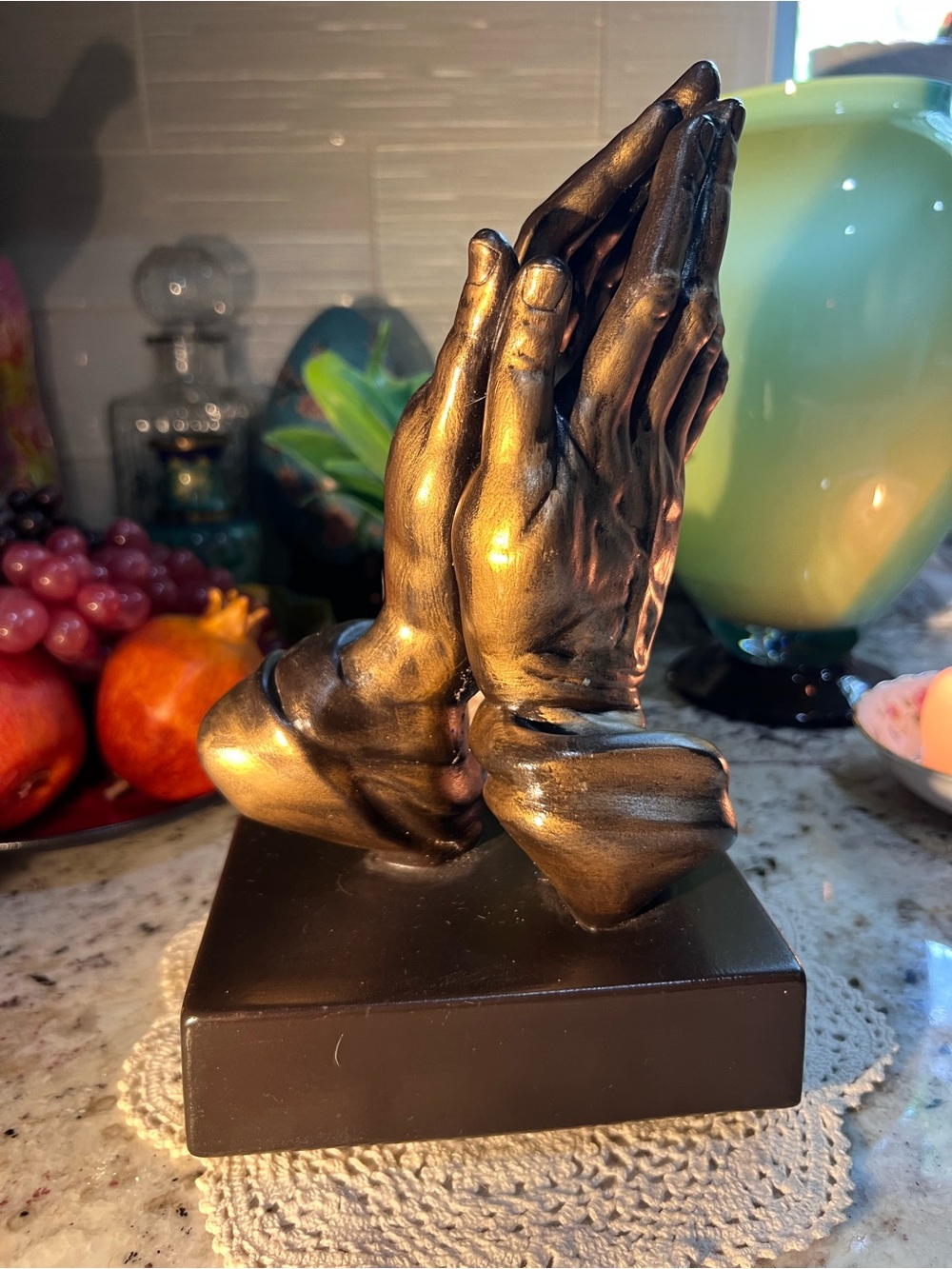 Signed Bronze Finish Praying Hands Sculpture Ceramic